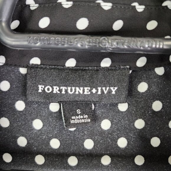 Womens Fortune + Ivy Polka Dot Button-Up Blouse Black & White Roll Tab Sleeves S - Picture 5 of 11